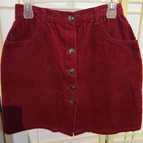 1970's Burgundy Corduroy Button Front Cotton Skirt - Picture 3 of 8